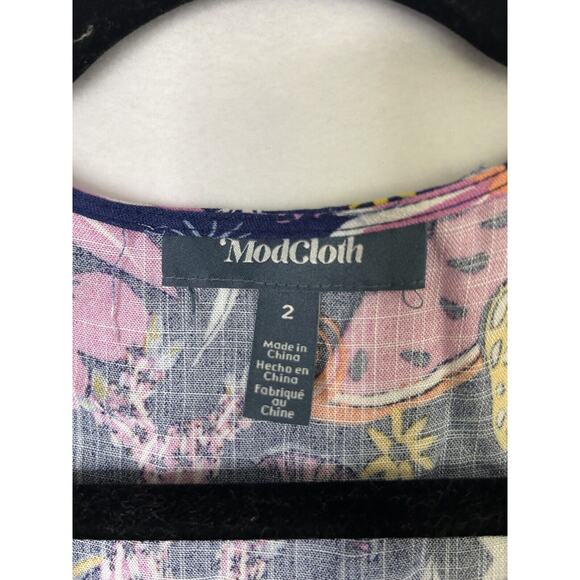 Modcloth Faux Wrap Midi Dress Size 2 Kaleidoscopic Dreamscape Moons Floral Print - Picture 5 of 6